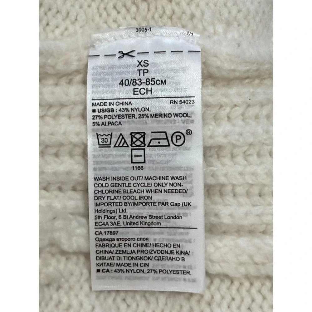 Banana Republic Cream Cable Knit Turtleneck Sweater XS Women‎ Merino Wool Alpaca